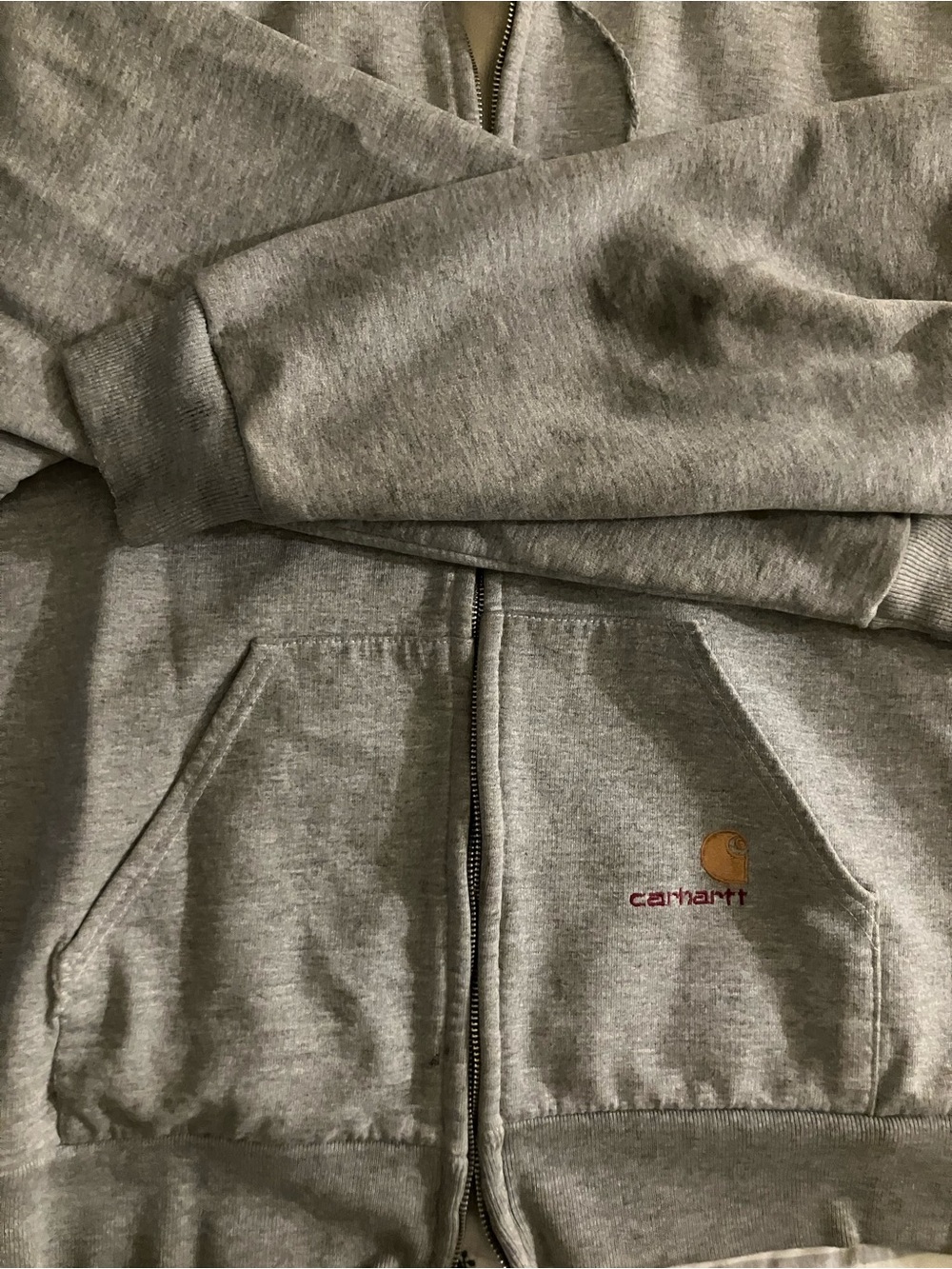 Carhartt Heather Gray Full-Zip Hoodie with Logo Patch Men’s Small